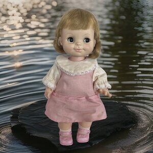 Vintage 1966 Effanbee Half Pint Blonde Black Sleep Eyes 11" Doll Pink Dress ME10